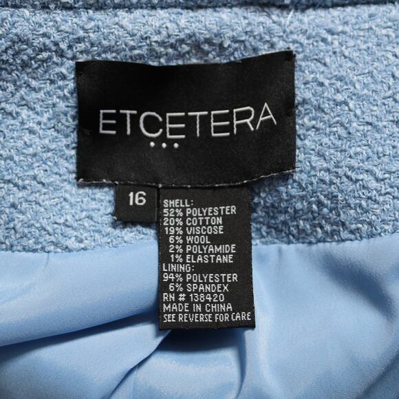 Etcetera Light Blue Boucle Wool Blend Blazer Coat Textured Jacket Womens Size 16 - Picture 7 of 9